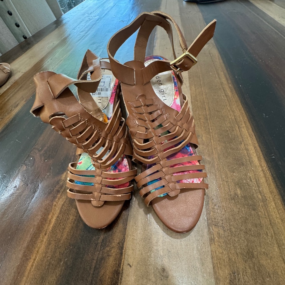Madden Girl Cognac Brown Strappy Block Heel Gladiator Sandals Size 11
